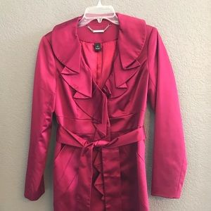 White House Black Market Magenta Satin Ruffle Coat